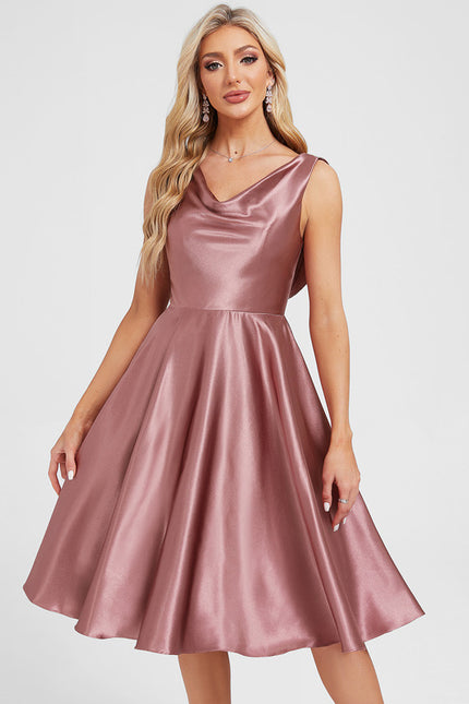 Robe Manche Longue Satin Rose Clair - gallery 2