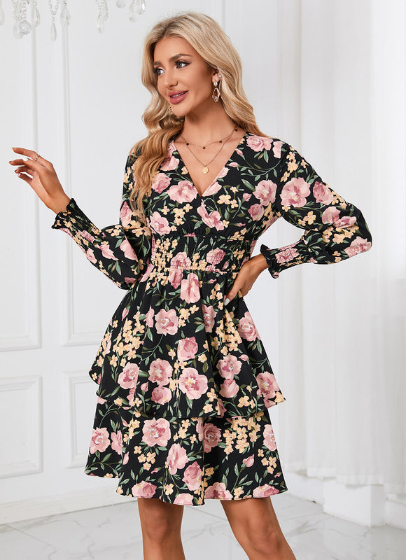 Robe Manche Longue Fleurie Courte - gallery 1
