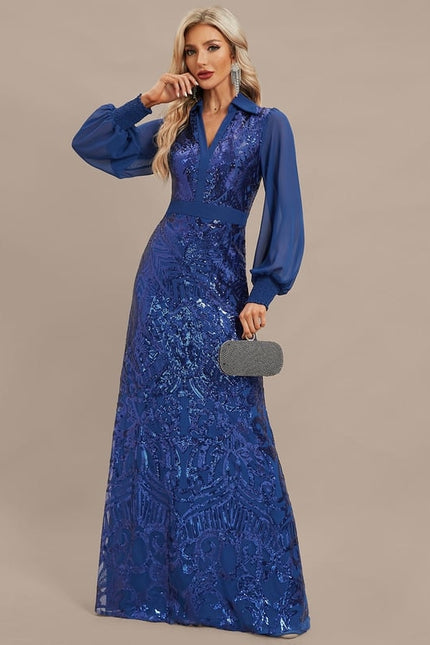 Robe Manche Longue Bleu Scintillante - gallery 5
