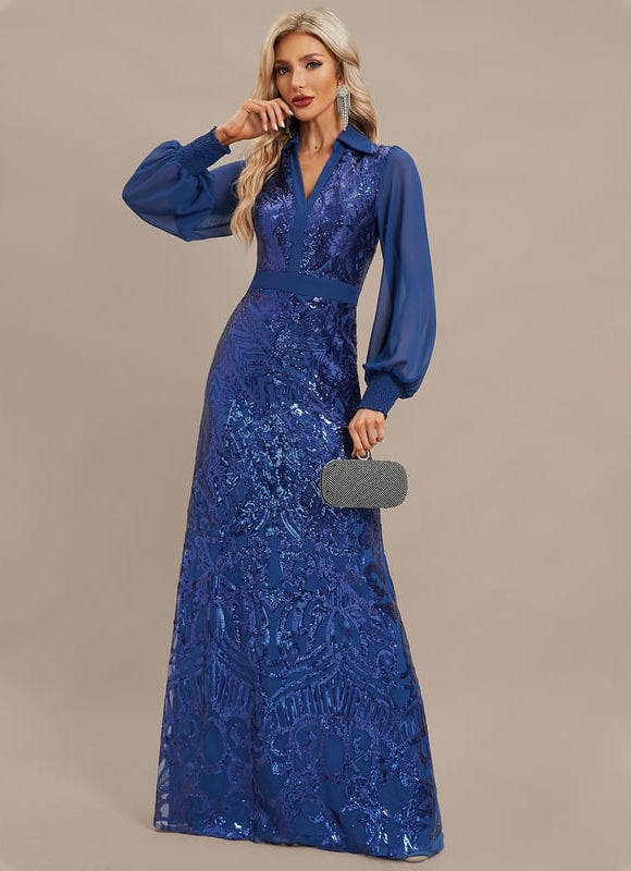 Robe Manche Longue Bleu Scintillante - gallery 5