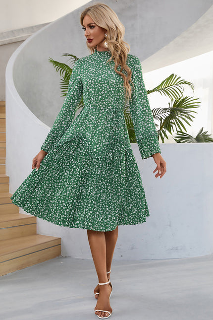 Robe Manche Longue Midi Verte Fleuri - gallery 4