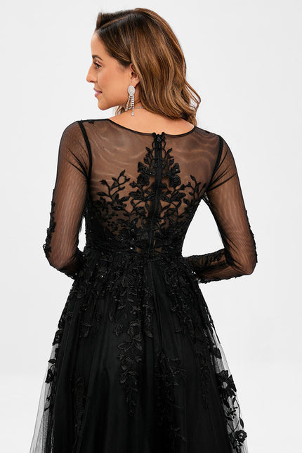 Robe Noire Tulle Manches Longues - gallery 4