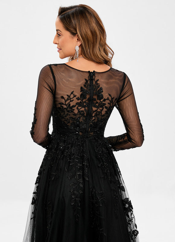 Robe Noire Tulle Manches Longues - gallery 4