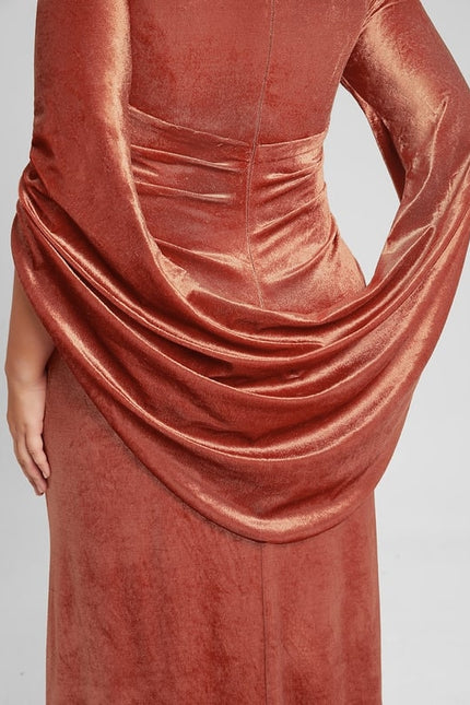 Robe Manche Longue Velours Saumon - gallery 8