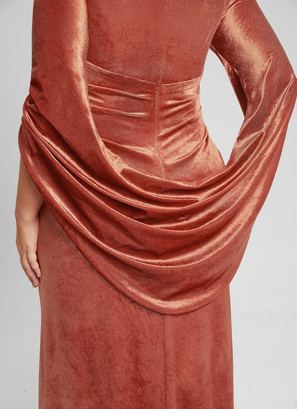 Robe Manche Longue Velours Saumon - gallery 8