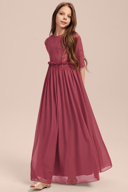 Robe Demoiselle D'Honneur Rose Manche Longue - gallery 4