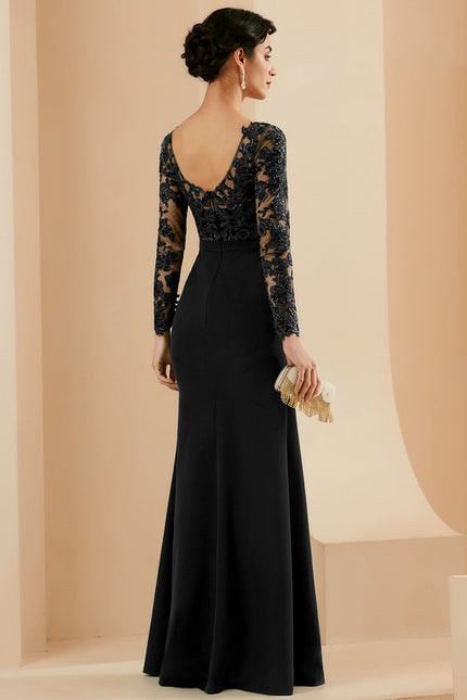 Robe Noire Fendue Manche Longue - gallery 4