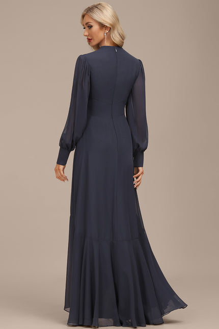 Robe Manche Longue Fluide Bleu Marine - gallery 2