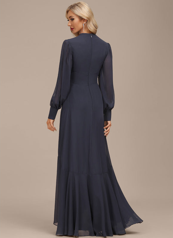 Robe Manche Longue Fluide Bleu Marine - gallery 2