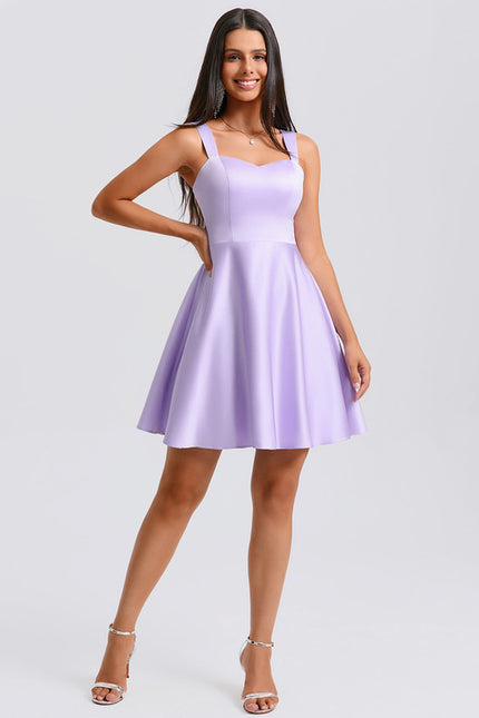 Robe Manche Longue Satin Lilas - gallery 2
