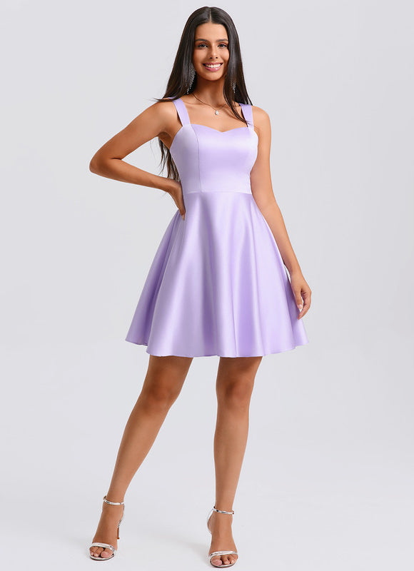 Robe Manche Longue Satin Lilas - gallery 2