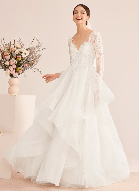 Robe Manche Longue Nuptiale Aérienne - gallery 5