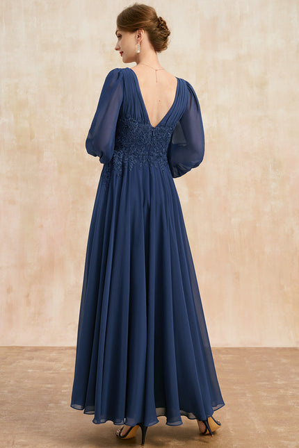 Robe Manche Longue Longue Fluide Bleu - gallery 5