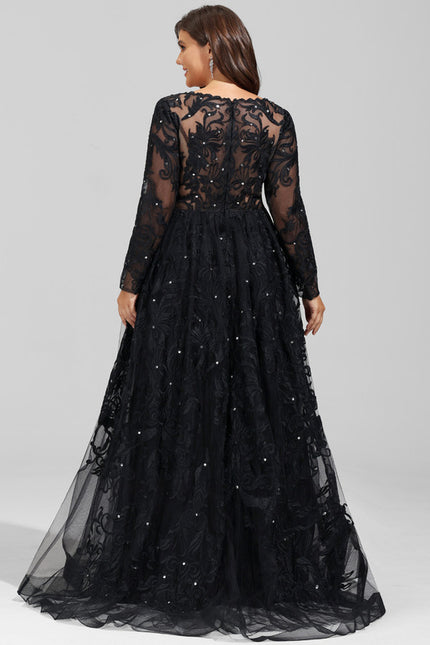 Robe Manche Longue De Bal Noire Élégante - gallery 7