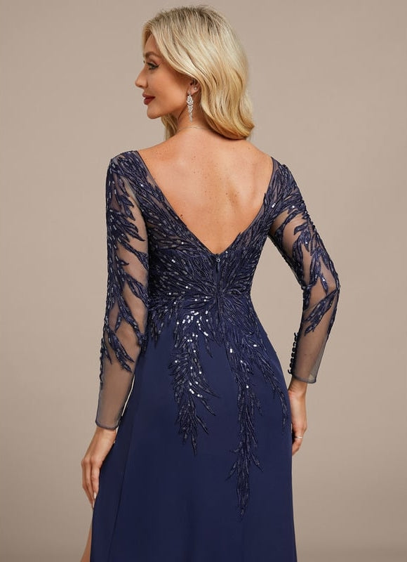 Robe Manche Longue Soirée Bleu Scintillante - gallery 7