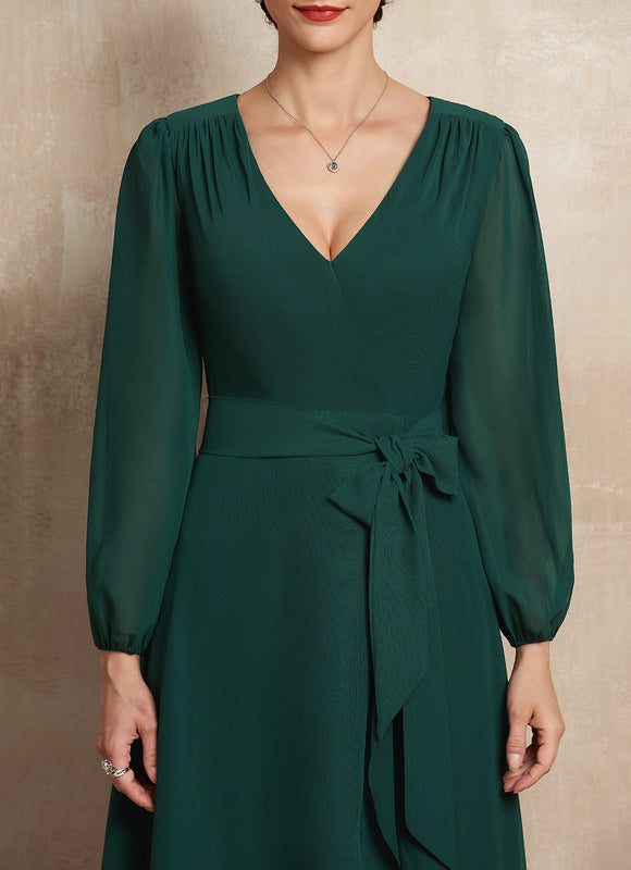 Robe Manche Longue Fluide Vert Émeraude - gallery 5