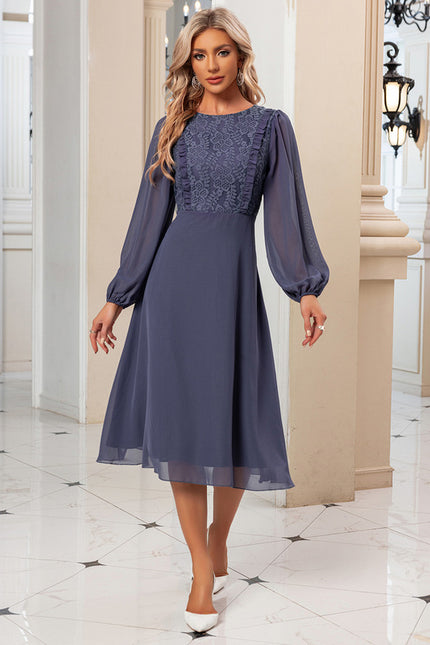 Robe Manche Longue Midi Lavande Élégante - gallery 3
