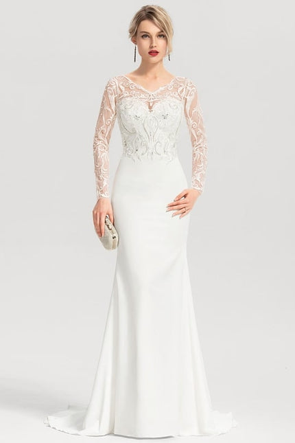 Robe Sirene Blanche Manche Longue - gallery 3