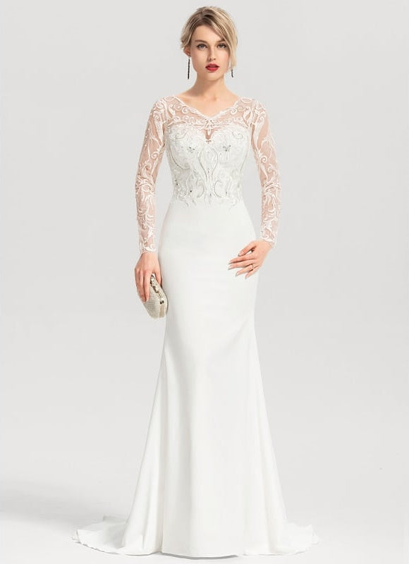 Robe Sirene Blanche Manche Longue - gallery 3