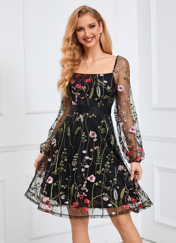 Robe Manche Longue Brodée Transparente - gallery 8