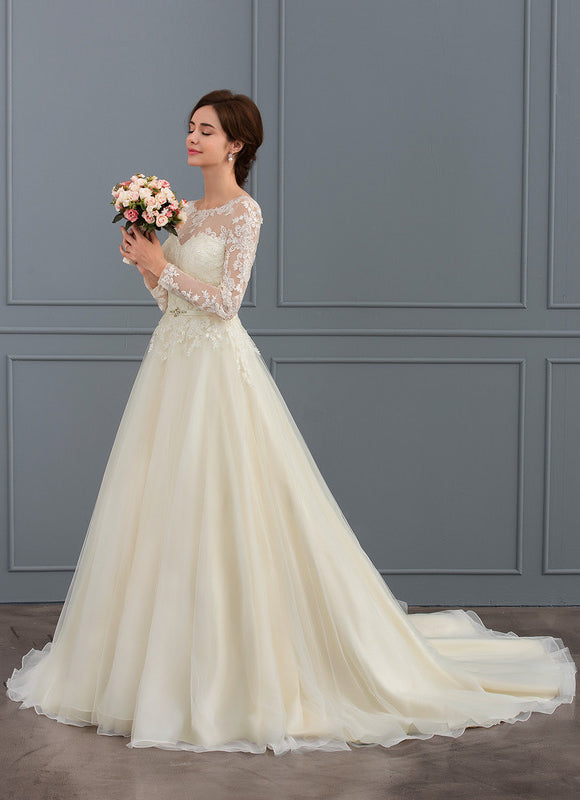 Robe Manche Longue Nuptiale Délicate - gallery 4