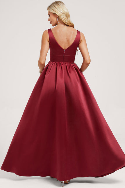 Robe Manche Longue Satin Bordeaux Fendue - gallery 4