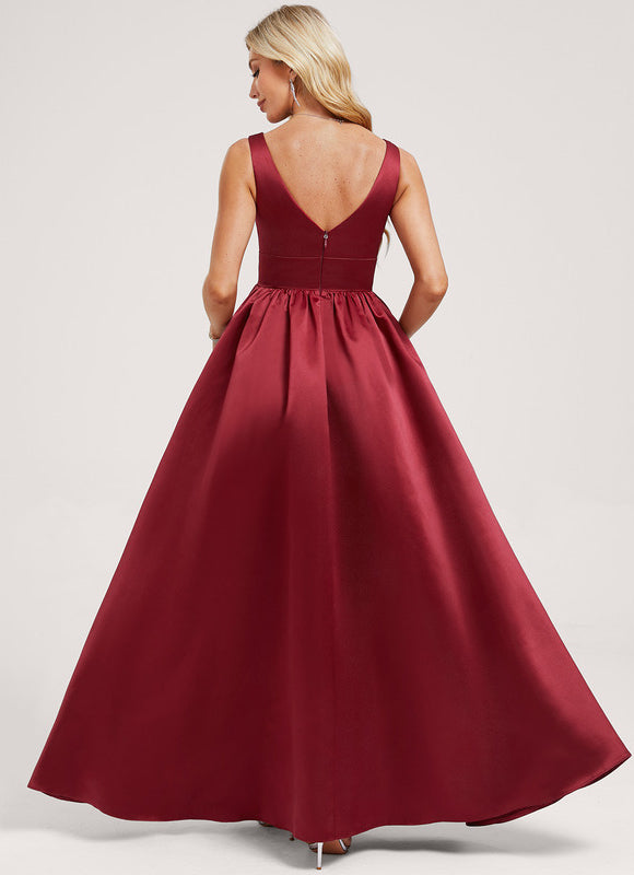 Robe Manche Longue Satin Bordeaux Fendue - gallery 4