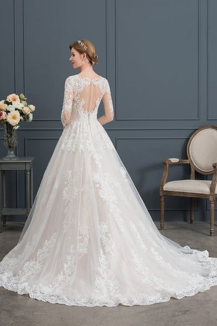 Robe Manche Longue Élégante En Tulle - gallery 1