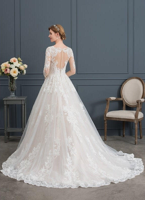 Robe Manche Longue Élégante En Tulle - gallery 1