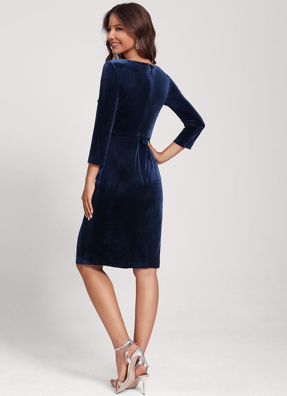 Robe Manche Longue Velours Bleu Nuit - gallery 1