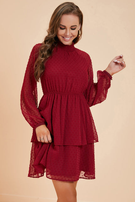 Robe Manche Longue Courte Volants Bordeaux