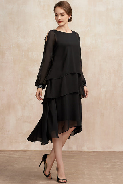 Robe Noire Longue Manche Courte - gallery 1