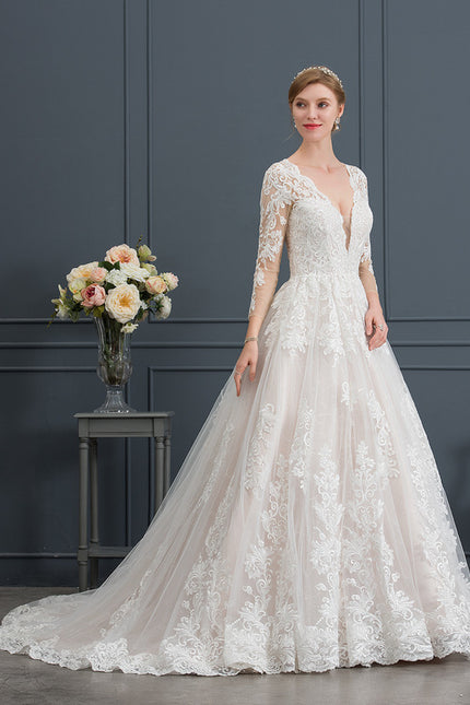 Robe Manche Longue Élégante En Tulle - gallery 4