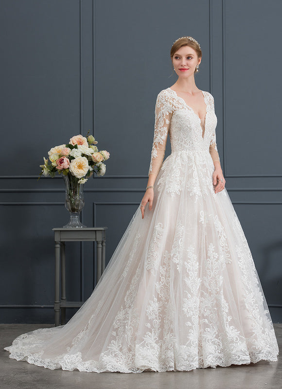 Robe Manche Longue Élégante En Tulle - gallery 4