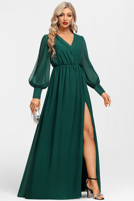Robe Manche Longue Évasée Vert Émeraude