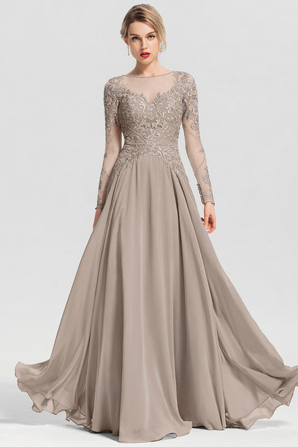 Robe Manche Longue Élégante Beige - gallery 3