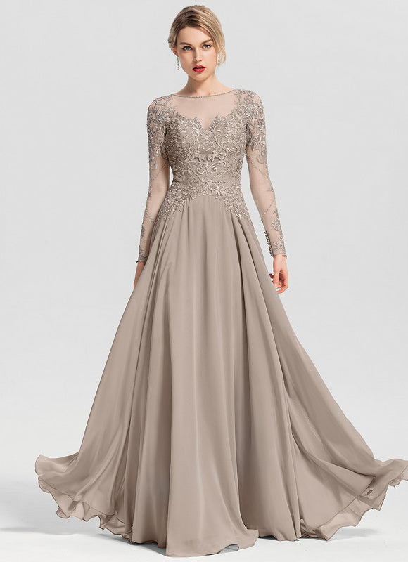 Robe Manche Longue Élégante Beige - gallery 3