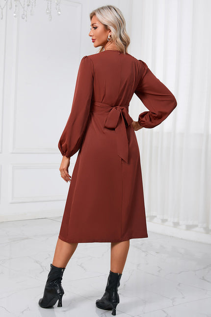 Robe Manche Longue Midi Bordeaux Satinée - gallery 2