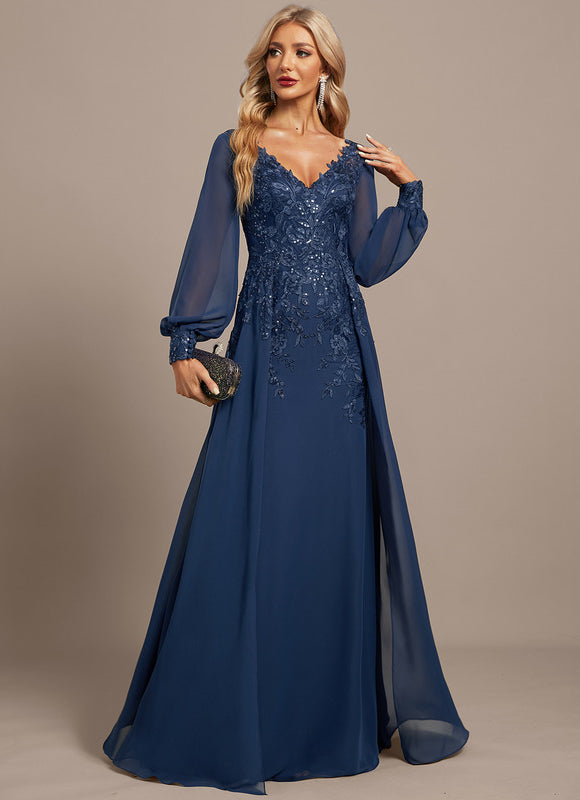 Robe Manche Longue Élégante Bleu Nuit - gallery 4