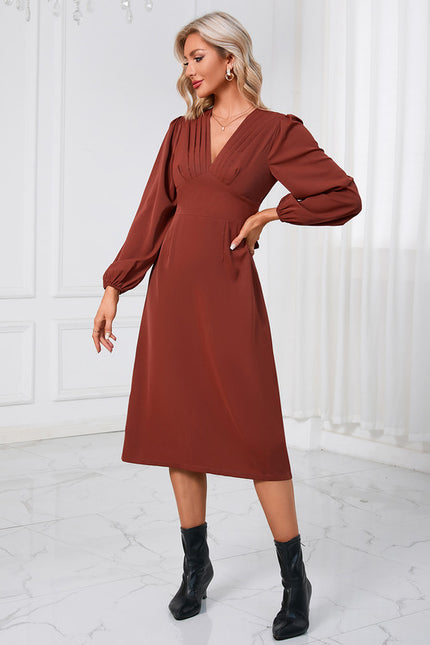 Robe Manche Longue Midi Bordeaux Satinée - gallery 3