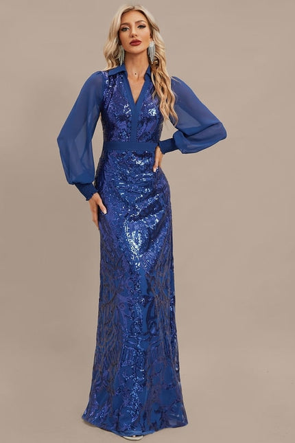 Robe Manche Longue Bleu Scintillante - gallery 4