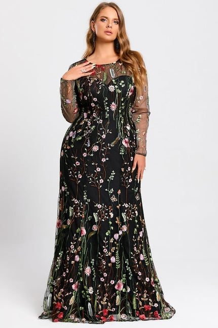 Robe Manche Longue Florale Noire - gallery 8