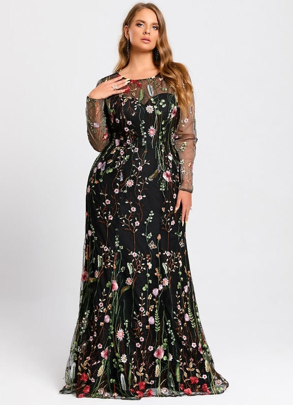 Robe Manche Longue Florale Noire - gallery 8