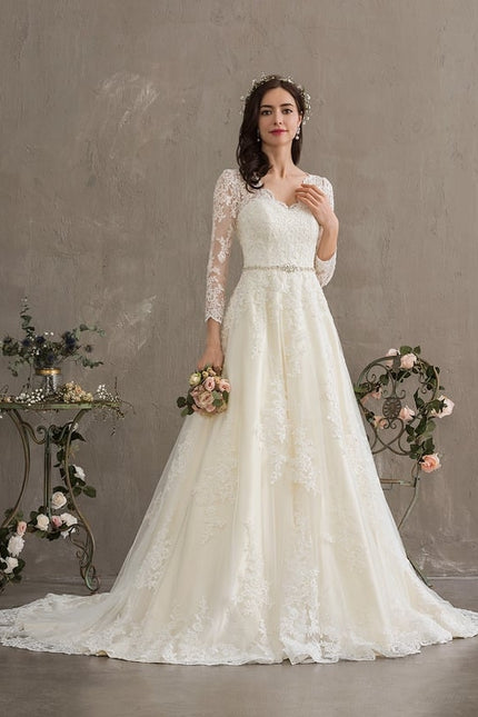 Robe Manche Longue Nuptiale Florale - gallery 7