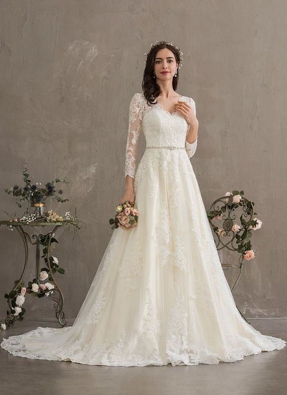 Robe Manche Longue Nuptiale Florale - gallery 7