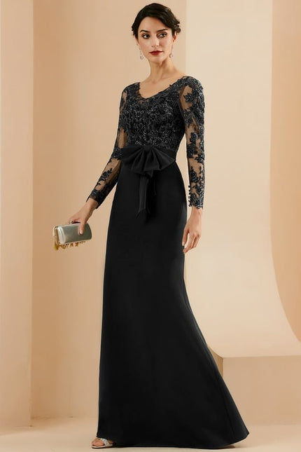 Robe Noire Fendue Manche Longue - gallery 1