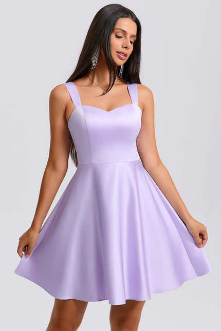 Robe Manche Longue Satin Lilas - gallery 5