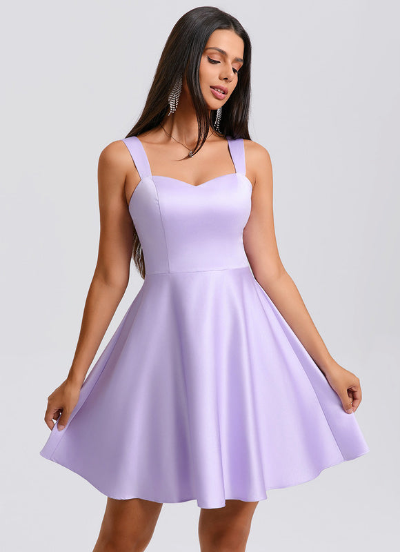 Robe Manche Longue Satin Lilas - gallery 5