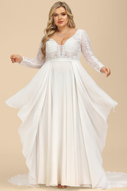 Robe Manche Longue Traîne Vaporeuse - gallery 7