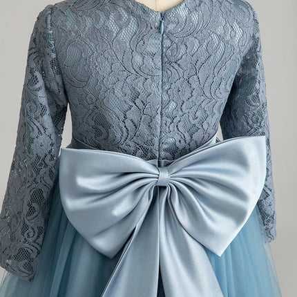 Robe Manche Longue Tulle Bleu Satin